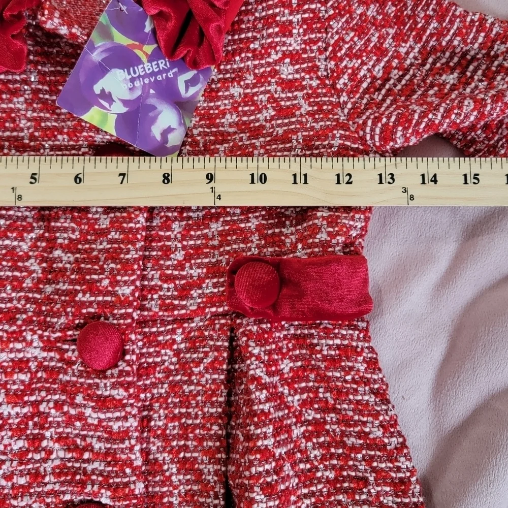New Blueberi Boulevard girls' red tweed coat, Size 7/8
